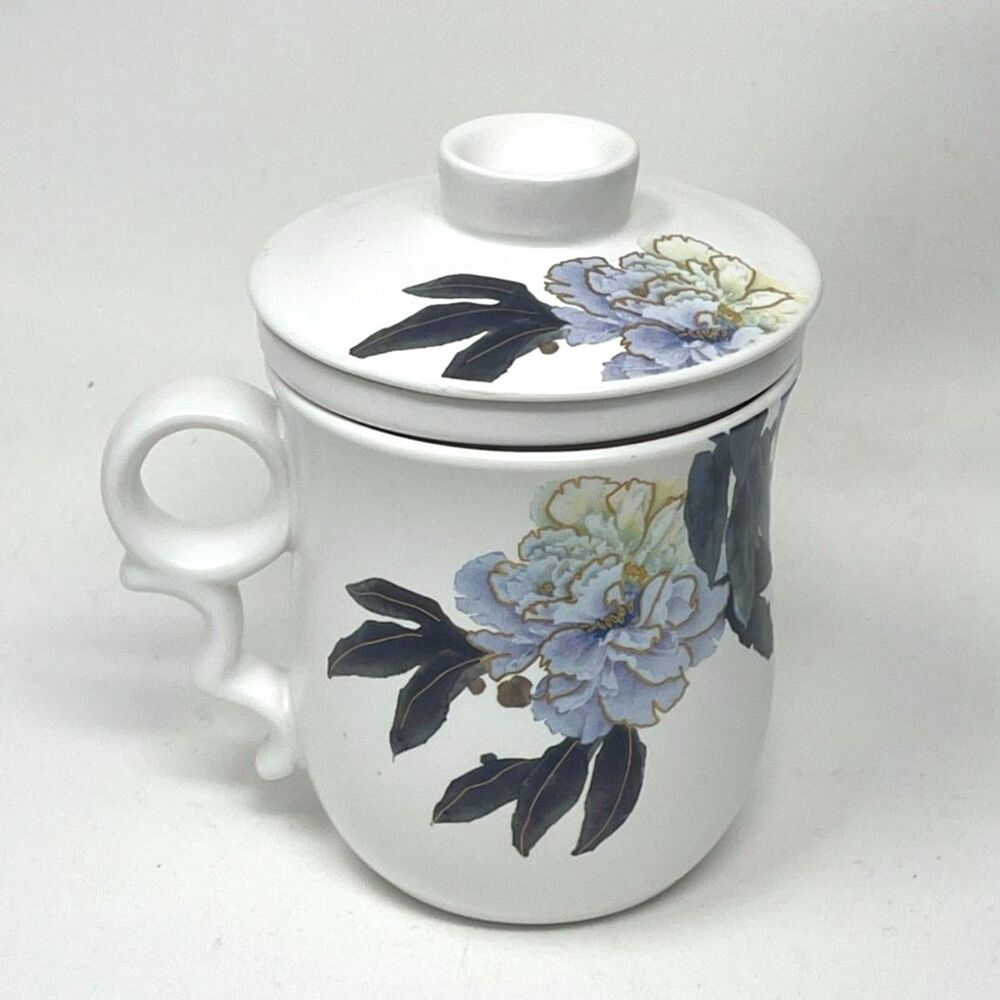 Teavana Set Loose Tea Cup Lid Diffuser Mug Wu Minrung Collection Blue Floral
